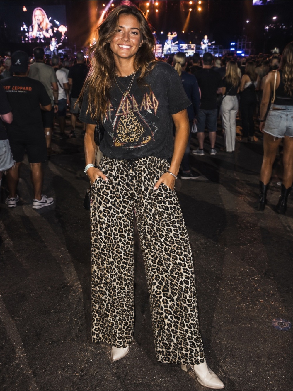 Leopard Print Wide-Leg Pants — Neutral Brown/Cream